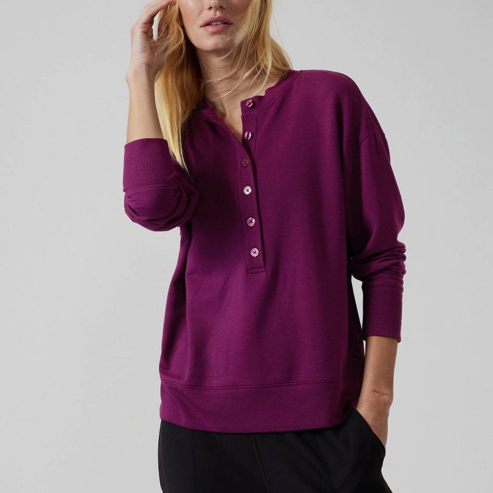 ATHLETA Balance Henley Sweatshirt Violet Purple {I47}